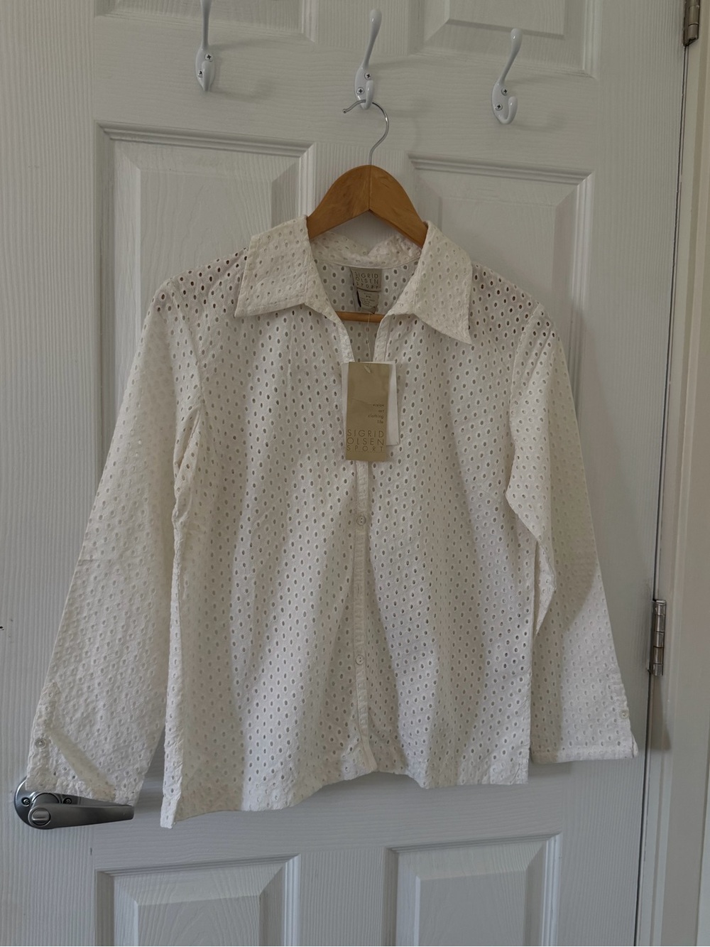 Sigrid Olsen White Eyelet Button-Down Shirt